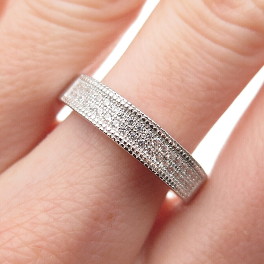 925 Sterling Silver Round-Cut C Z Band Ring Size 9.25